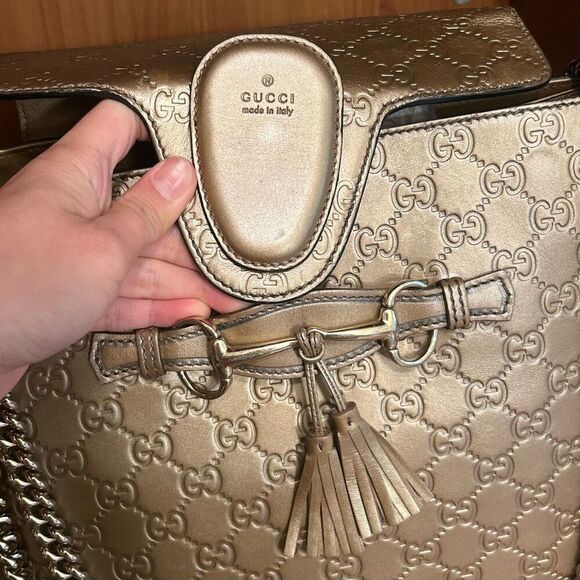 Gucci Metallic Gold Guccissima Leather Large Emily Chain Shoulder Bag - Picture 2 of 16